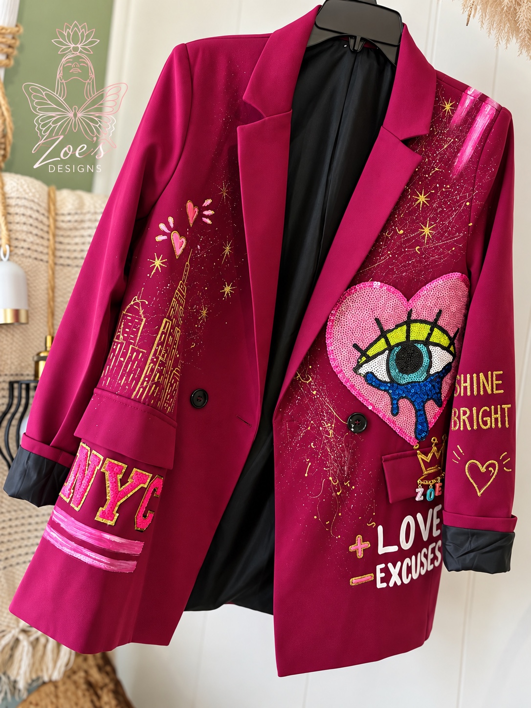 Blazer rosa personalizado con ilustraciones de Nueva York